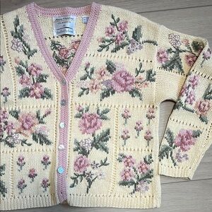 Marisa Christina classics Knitted Floral Cardigan Sweater Grannycore V-neck S